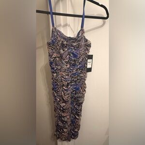 Marciano Blue and Pink Ruched Midi Dress